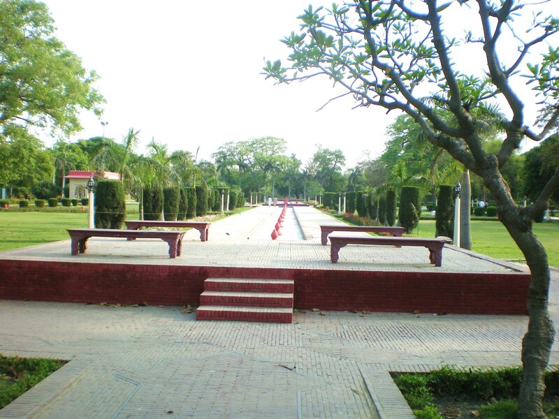 Park with benches and fountain