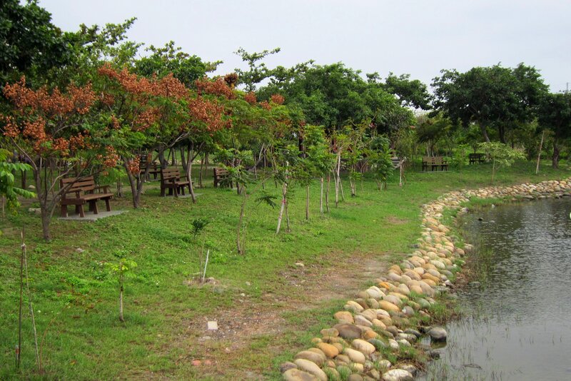 Park with Benches and Pond