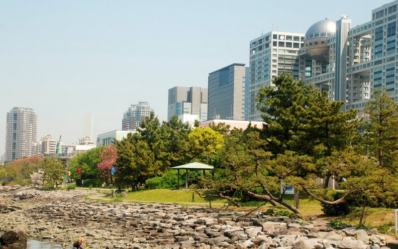 Park with city skyline in Japan