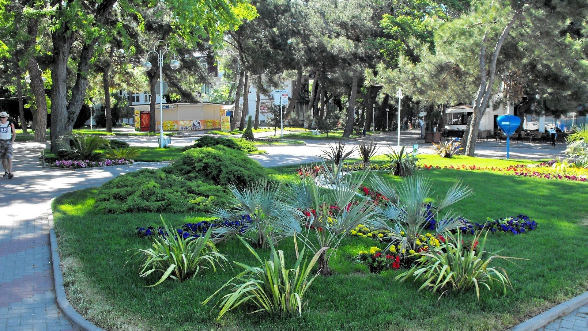 park with flower beds and trees