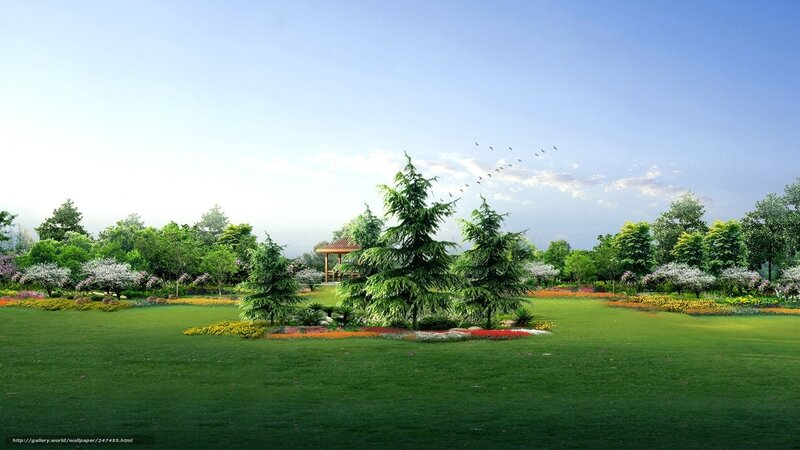 Park with Gazebo and Flowers