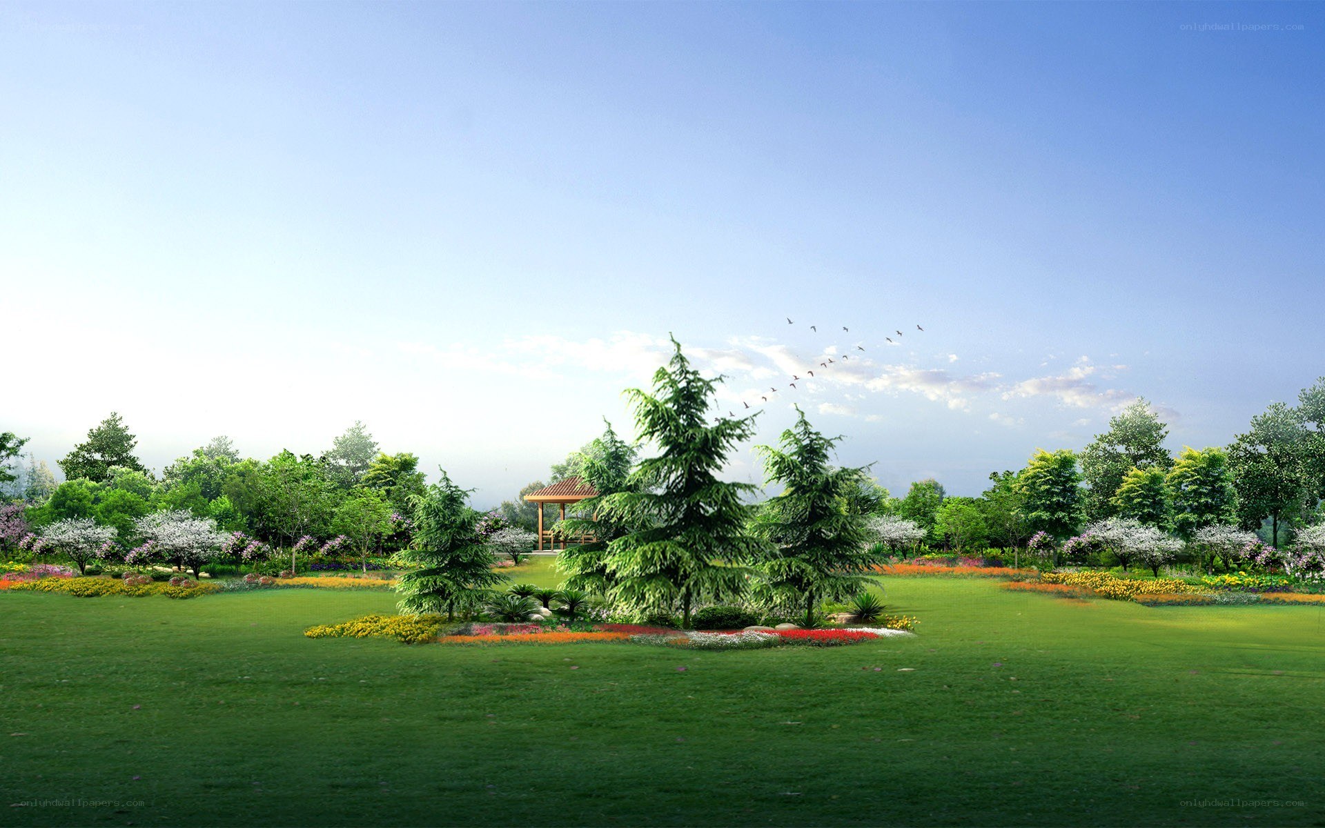 park with gazebo and trees