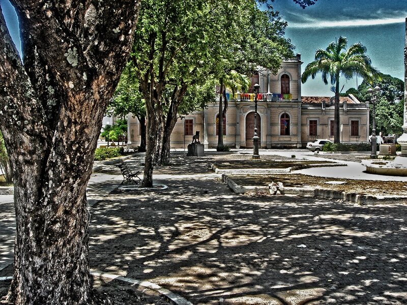 Park with historic building