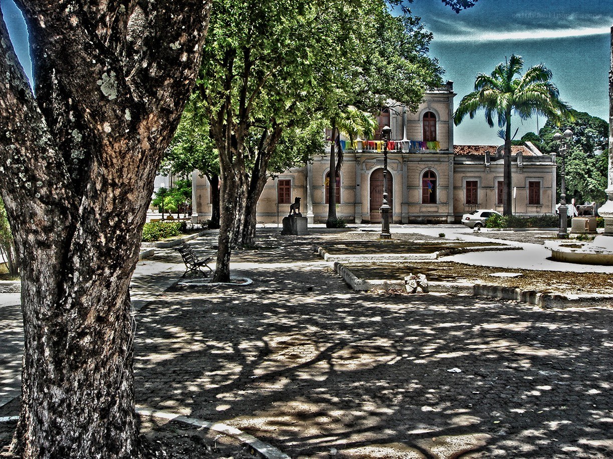 Park with historic building