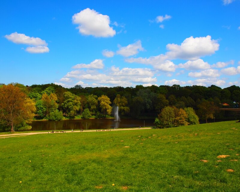 Park with Lake and Fountain