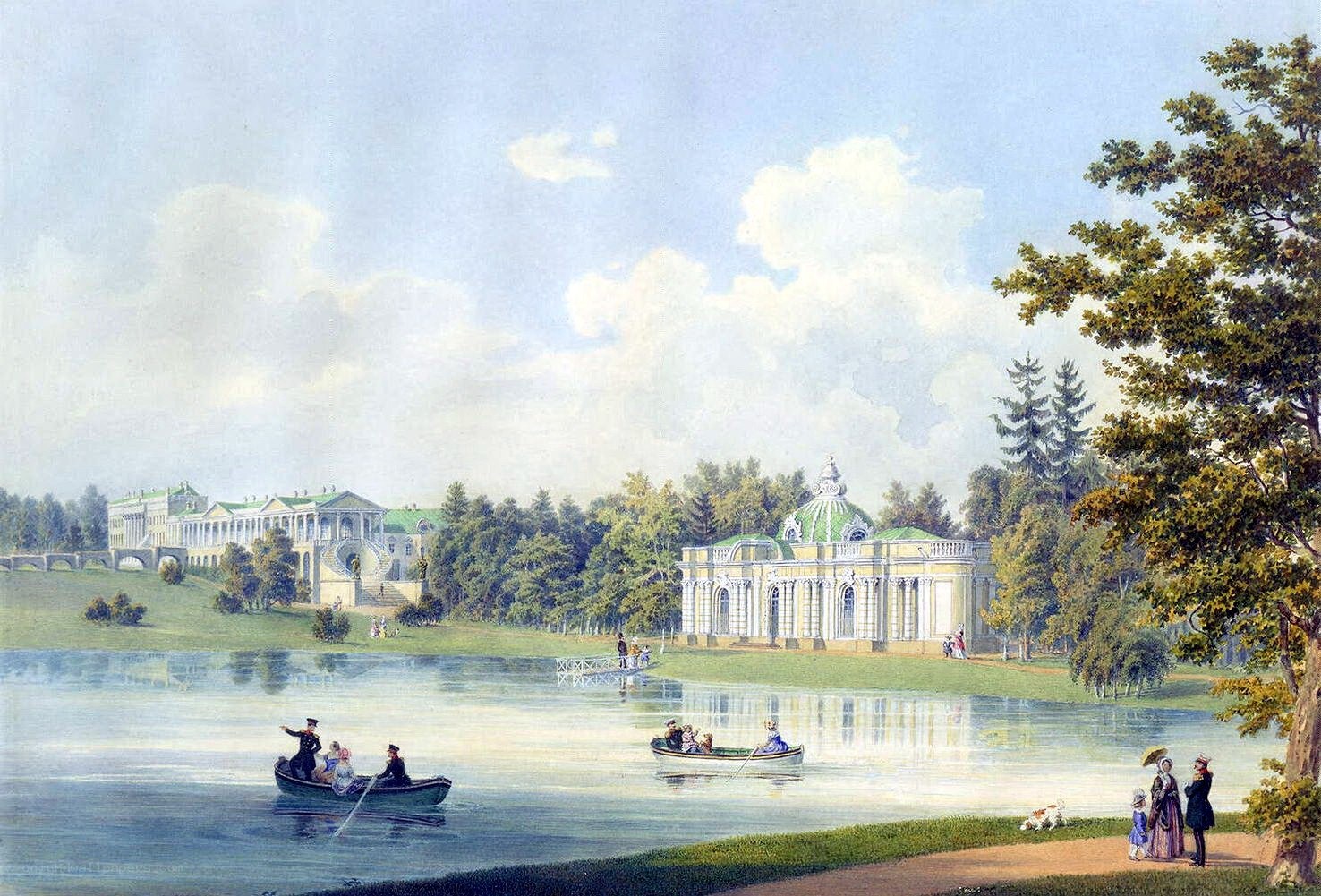 Park with lake and pavilion