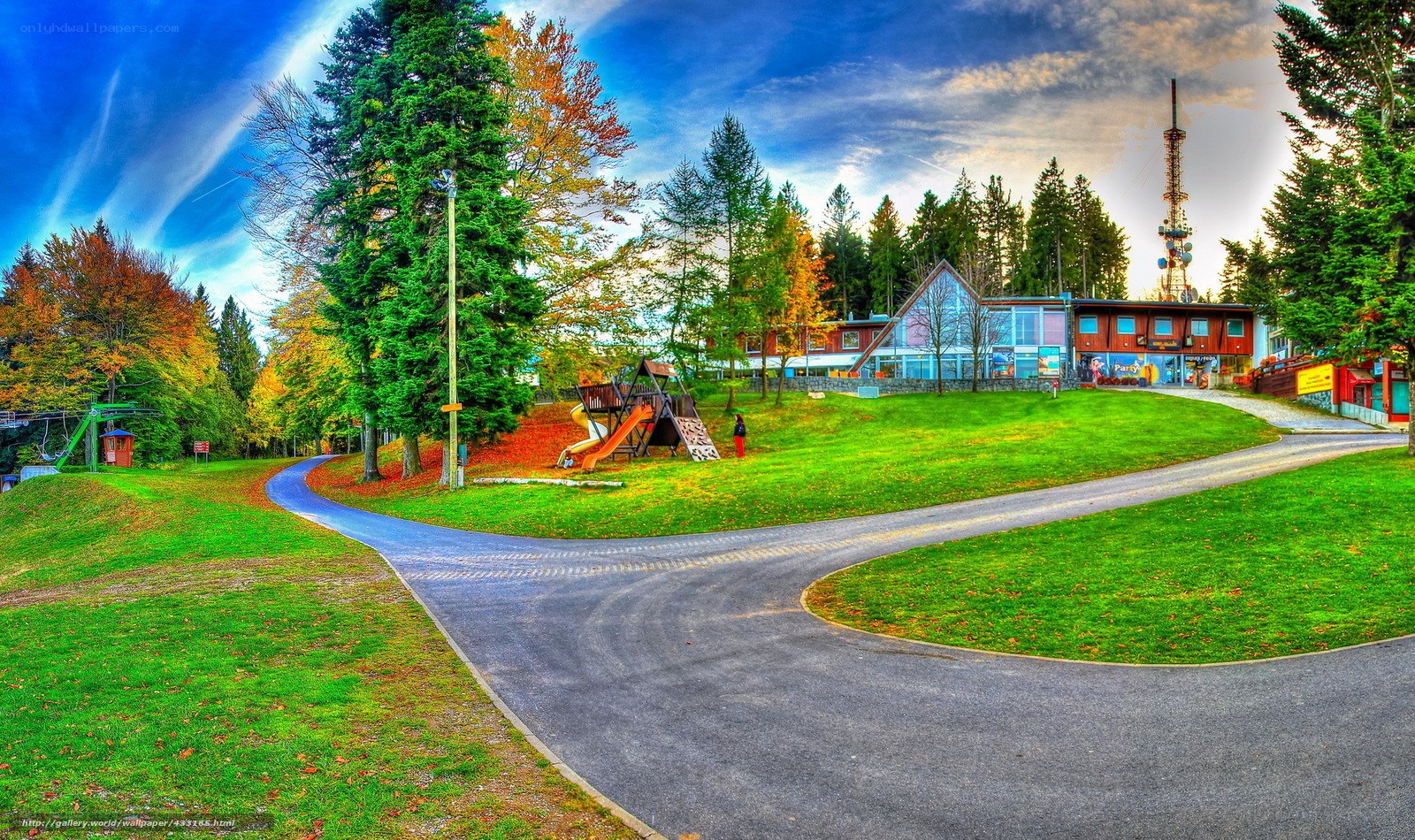 Park with Playground and Building