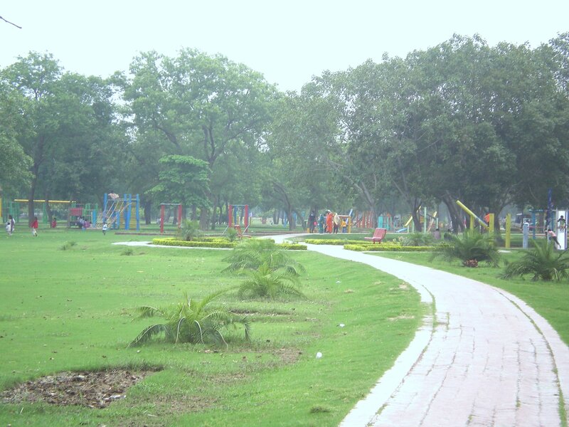 Park with playground and path