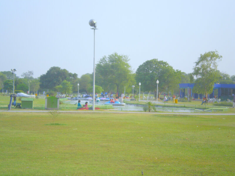 Park with pond and boats