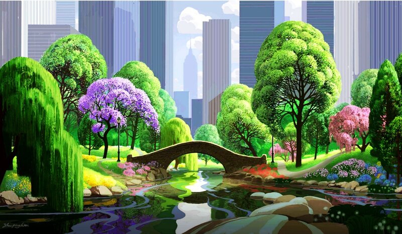 Park with Stone Bridge