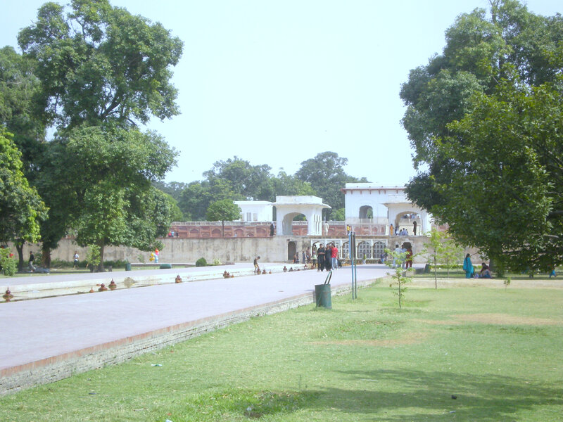 Park with white building in background