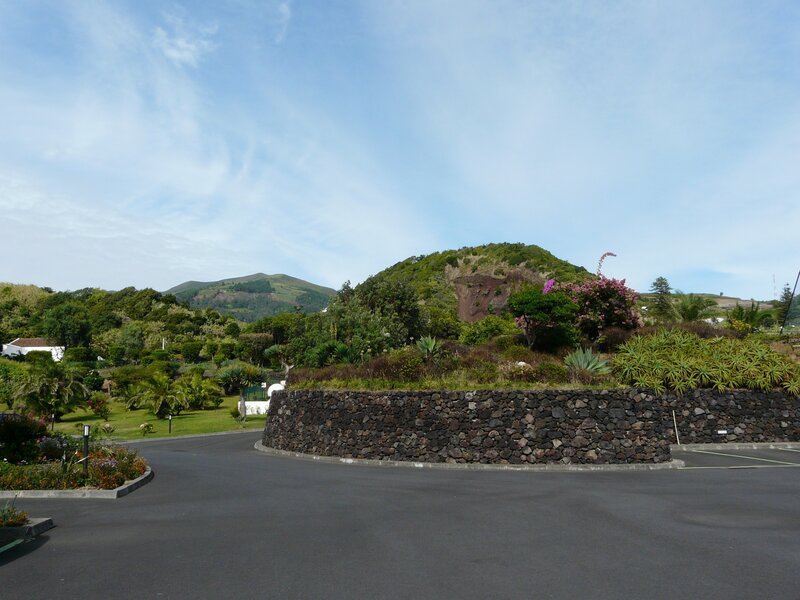 parking area with volcanic hill