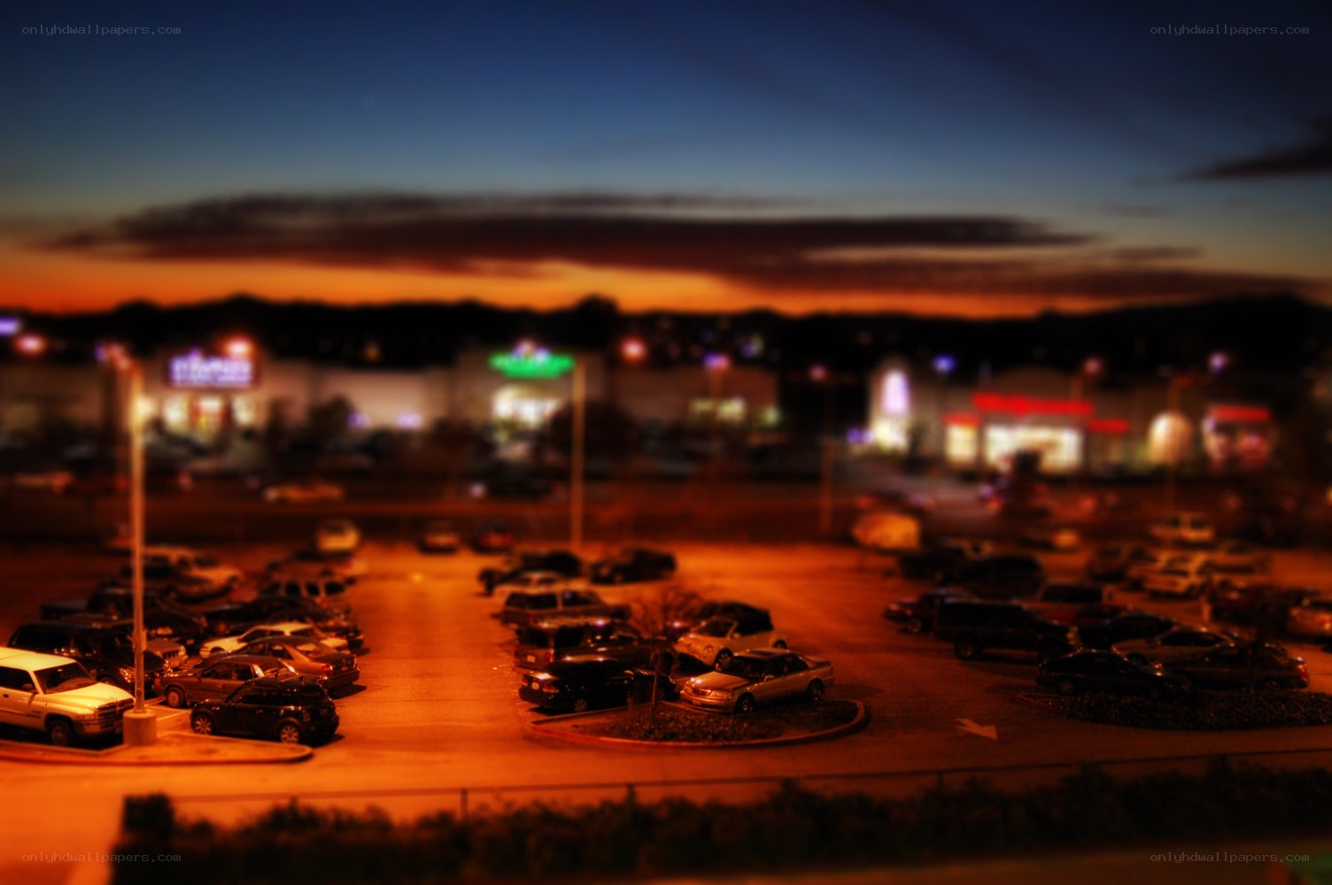 parking lot at dusk