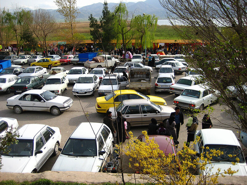 Parking lot near a lake