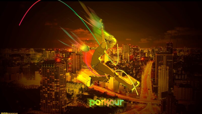 Parkour in a neon city