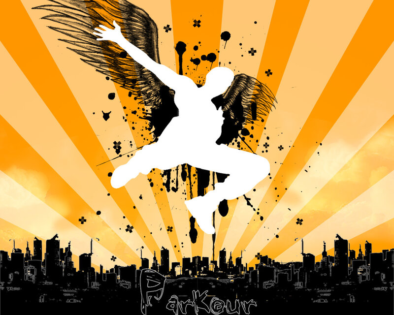 Parkour silhouette with wings