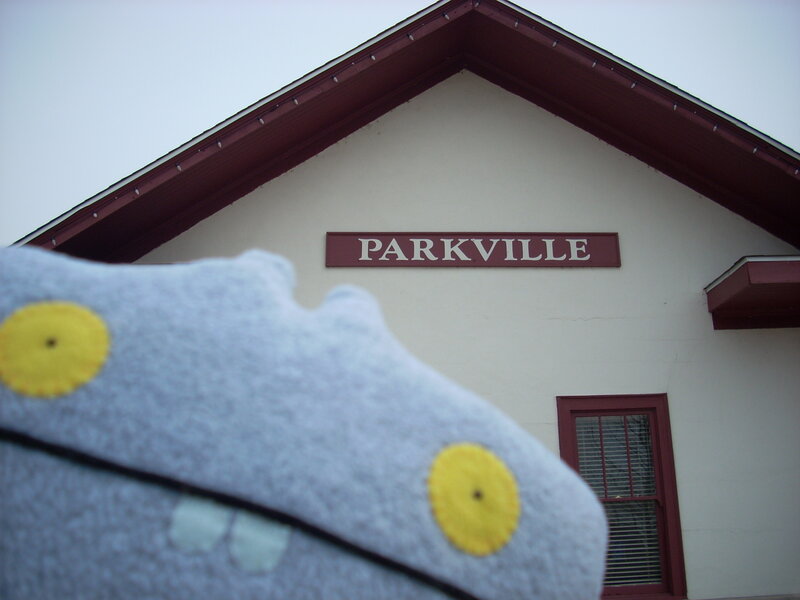 Parkville building with plush toy