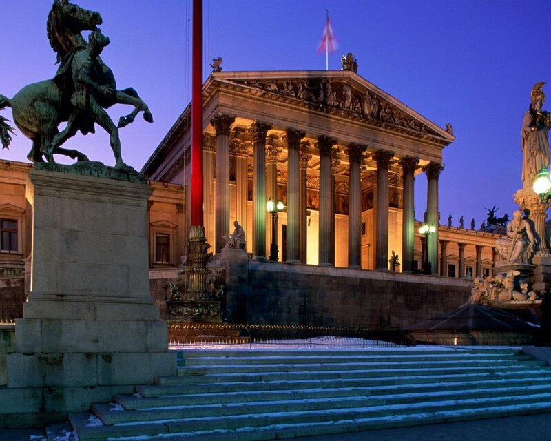 Parliament building at dusk