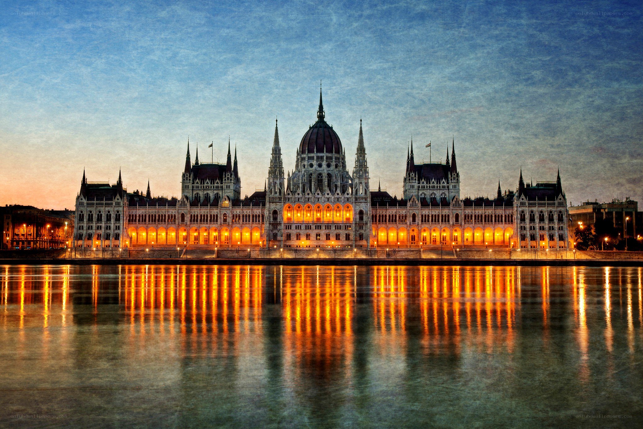 Parliament building at dusk