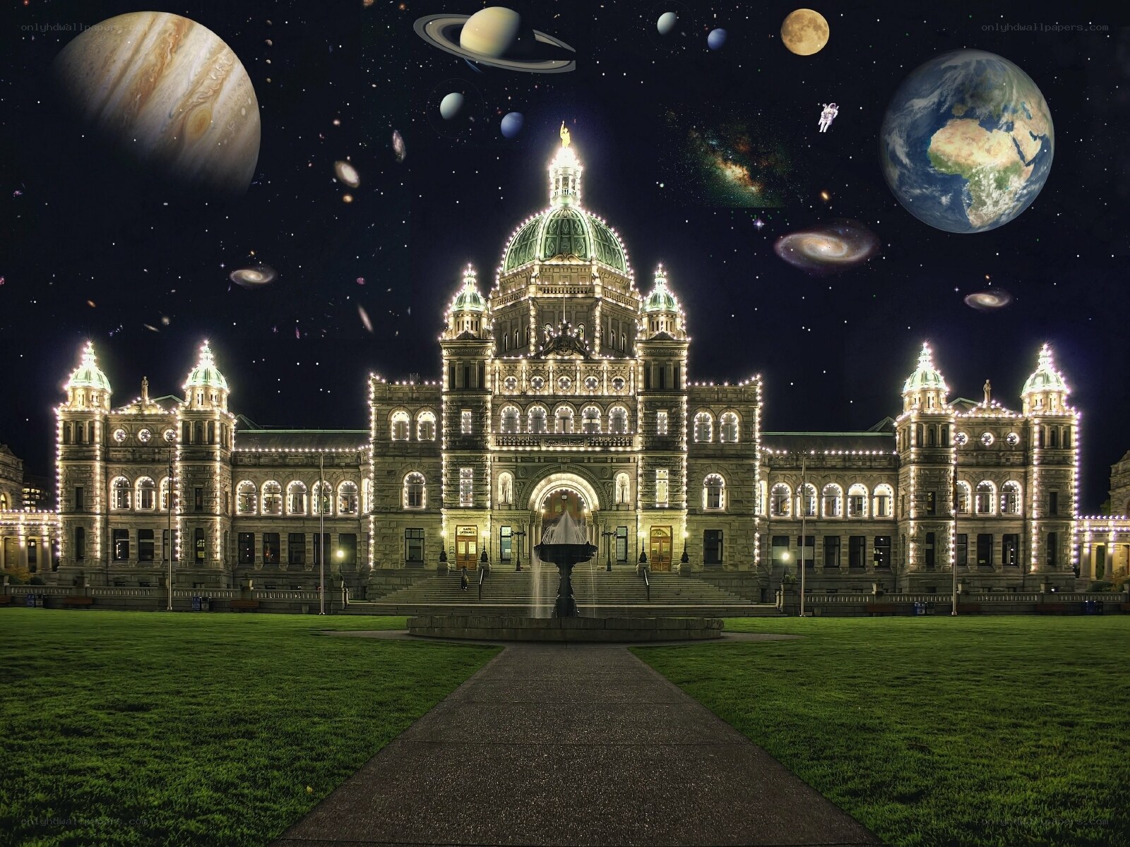 Parliament building under space sky