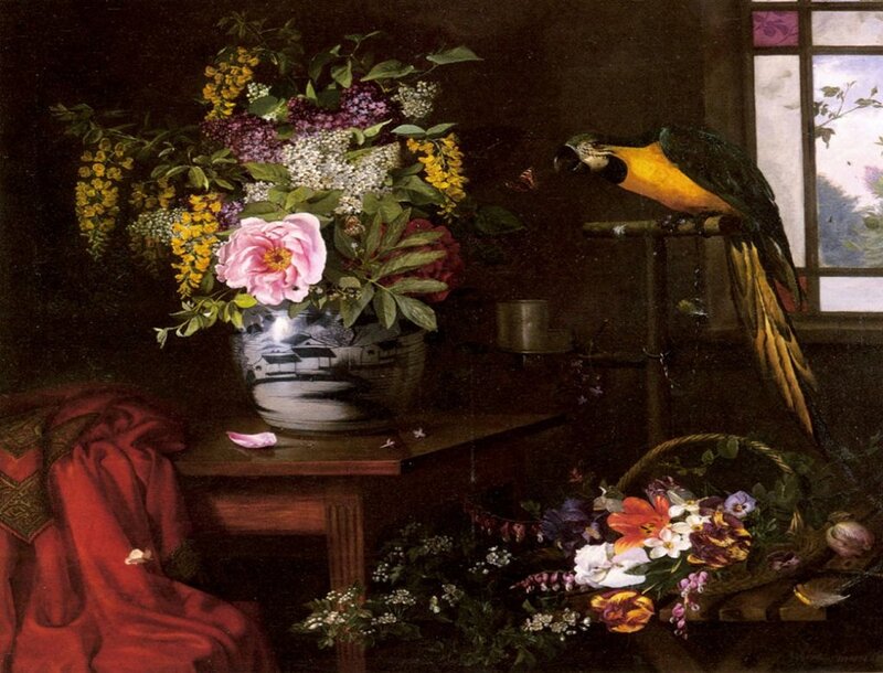 Parrot and Flower Arrangement