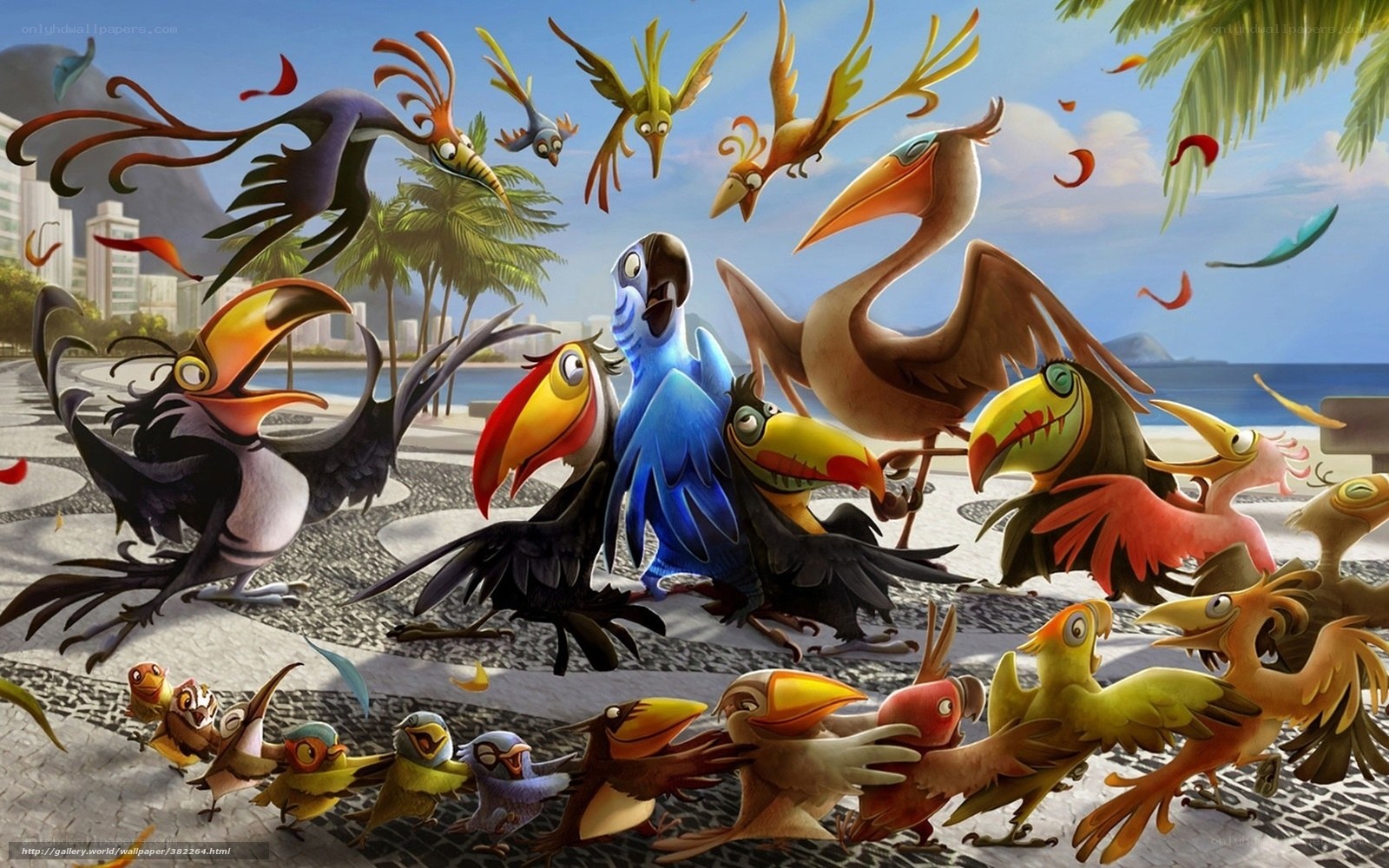Parrot chaos on the beach