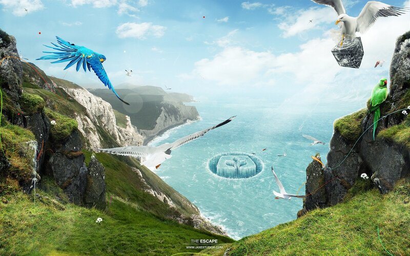 Parrot Flying over Cliffs