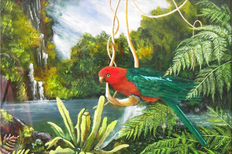 Parrot in a jungle scene