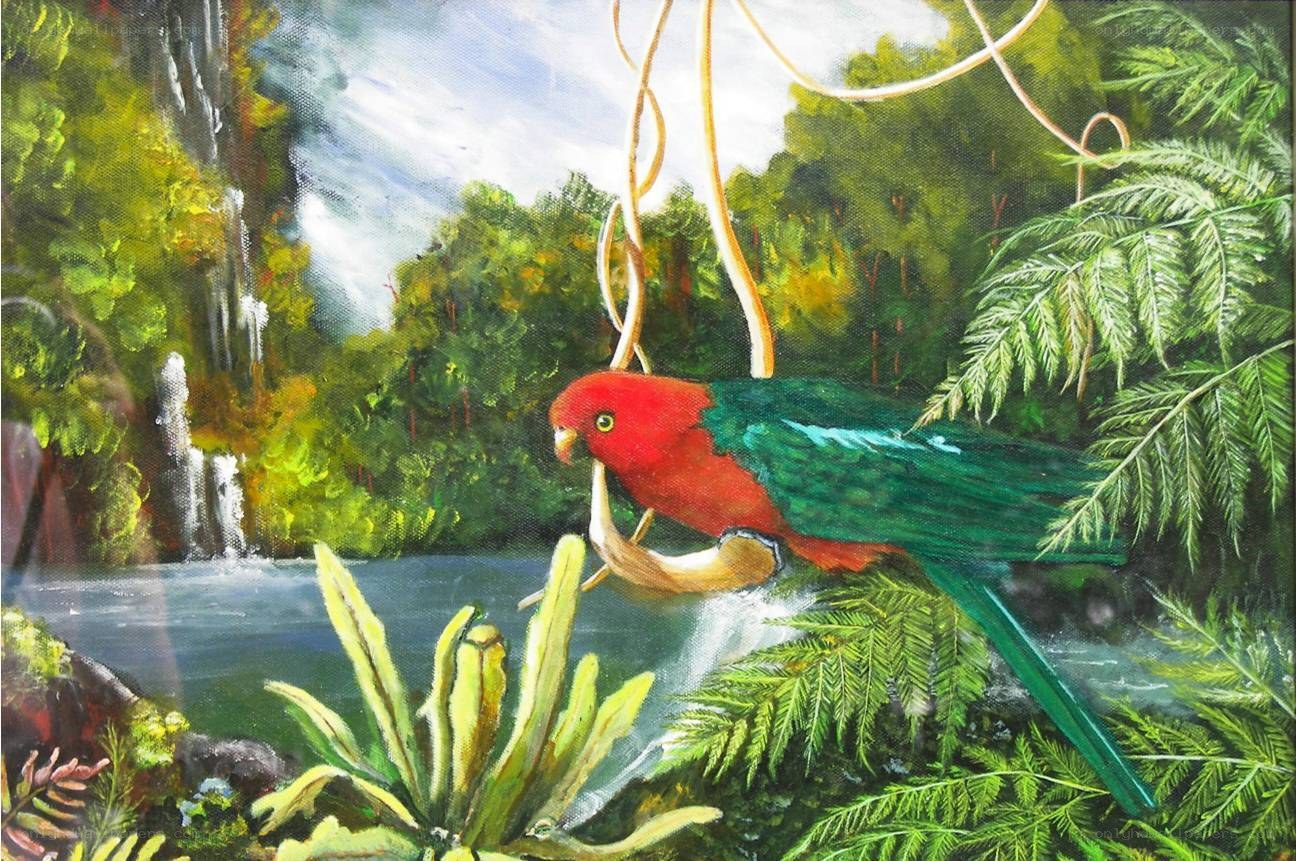 Parrot in a jungle scene