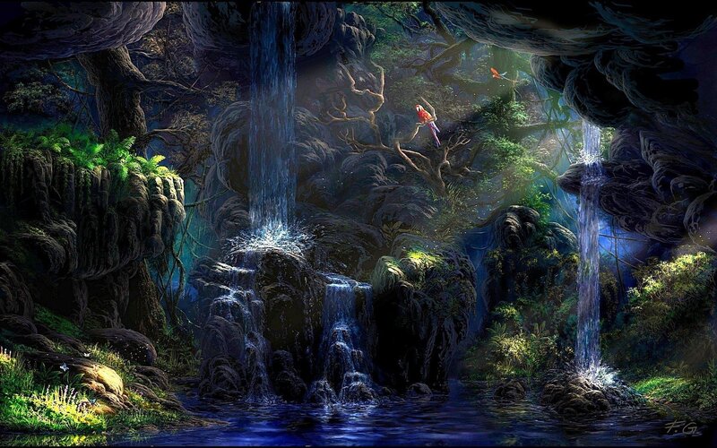 Parrot in Jungle Cave — Blue, Dramatic