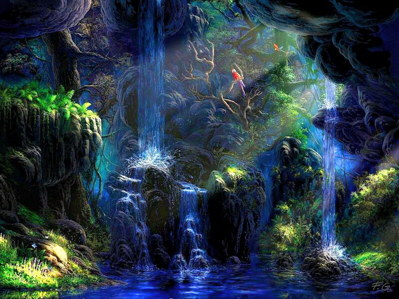 Parrot in Jungle Cave — Blue, Serene