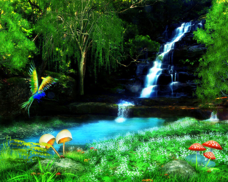 Parrot Near Waterfall