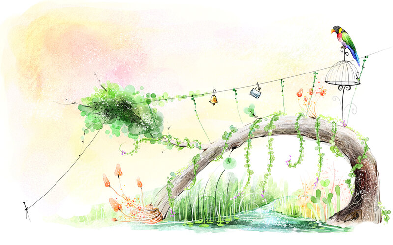Parrot on a Branch — Green, Serene