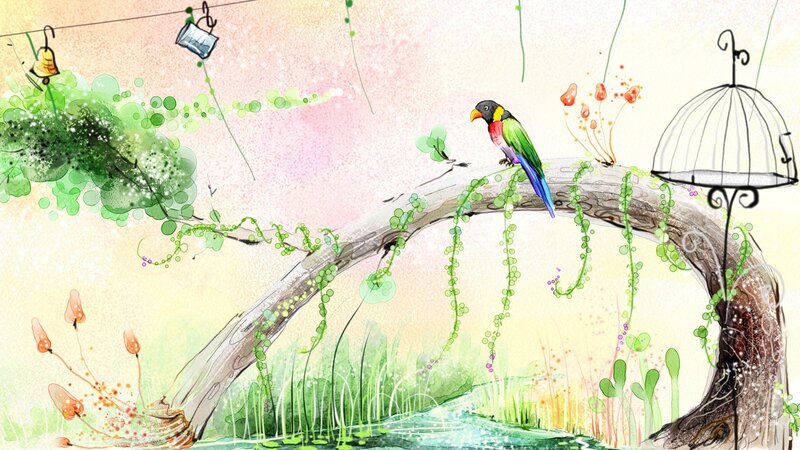 Parrot on a Branch — Green
