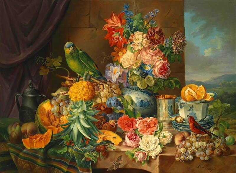Parrot on Fruit Table