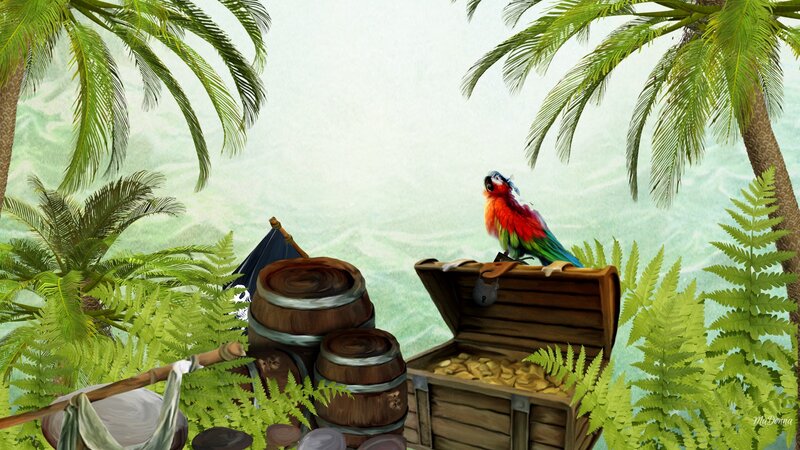 Parrot on Treasure Chest — Green