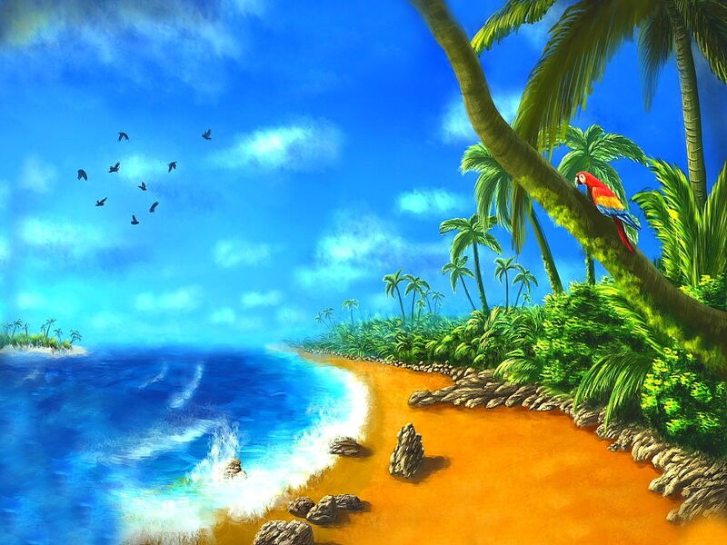 Parrot on Tropical Beach