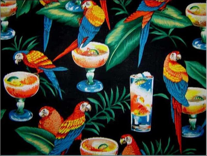Parrots and cocktails on black