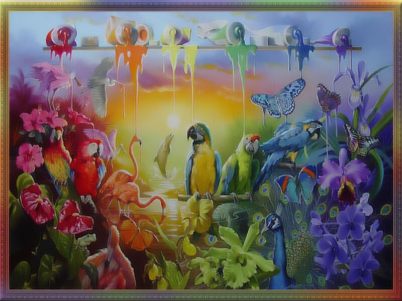 Parrots and Flamingos in Jungle