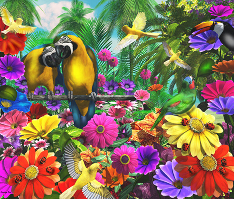 Parrots in Tropical Garden — Yellow