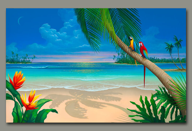 Parrots on Palm Tree
