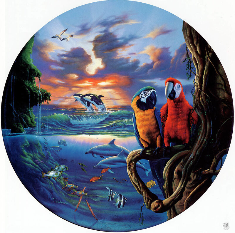 Parrots on Tree Branch