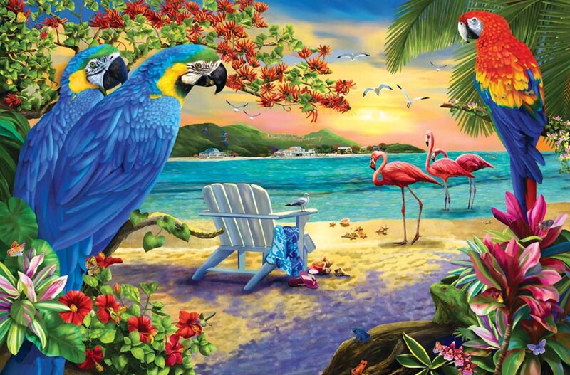 Parrots on Tropical Beach
