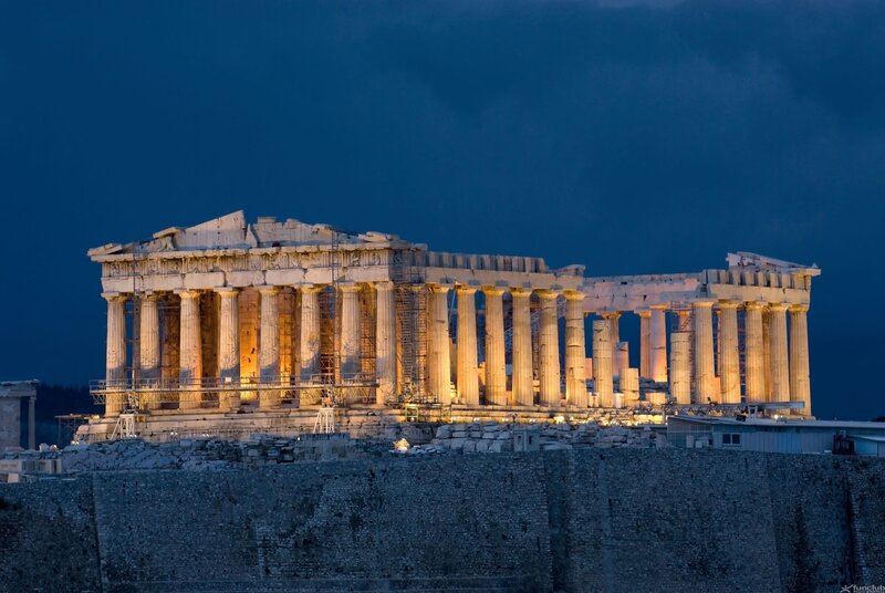 Parthenon at Night — Blue, Dramatic, Photograph, Ancient Temple
