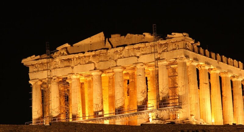 Parthenon at Night — Yellow