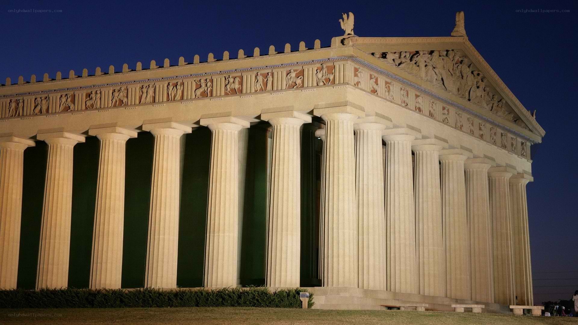 Parthenon replica at night