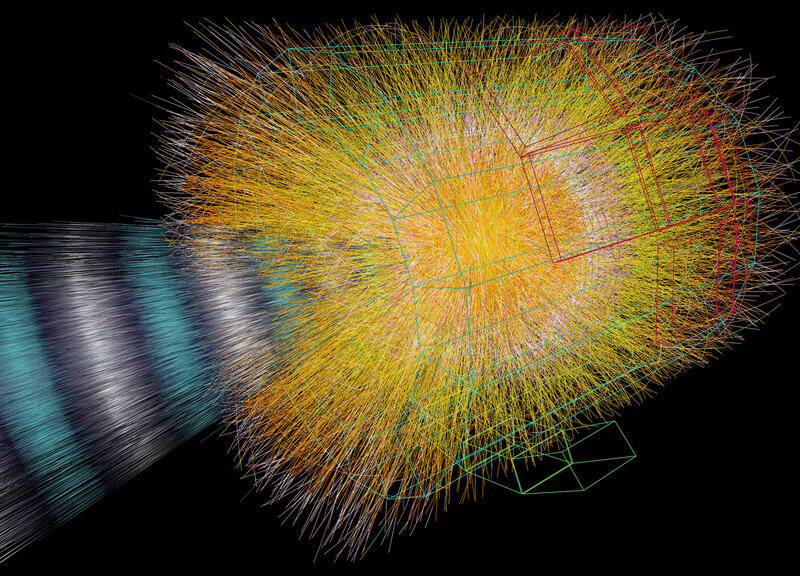 Particle Collision Event — Yellow