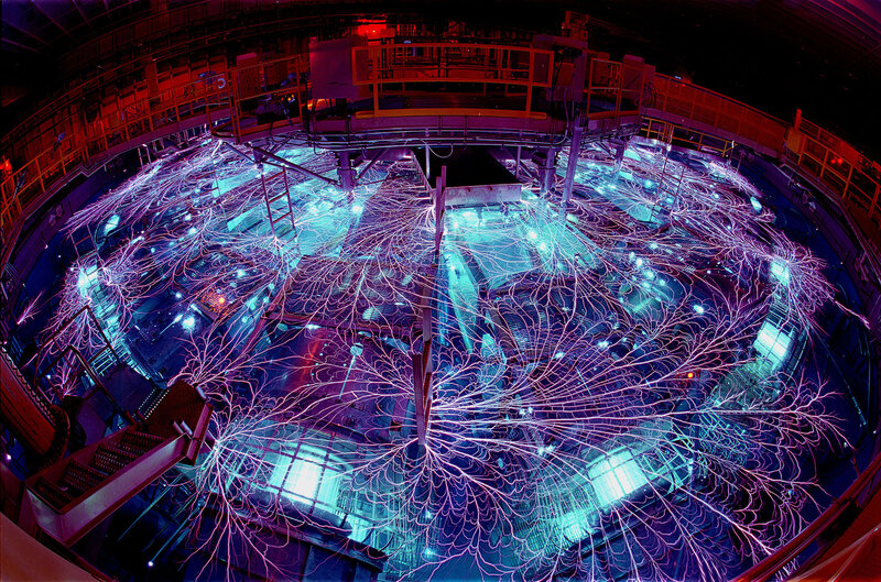 Particle Collision Trails — Blue