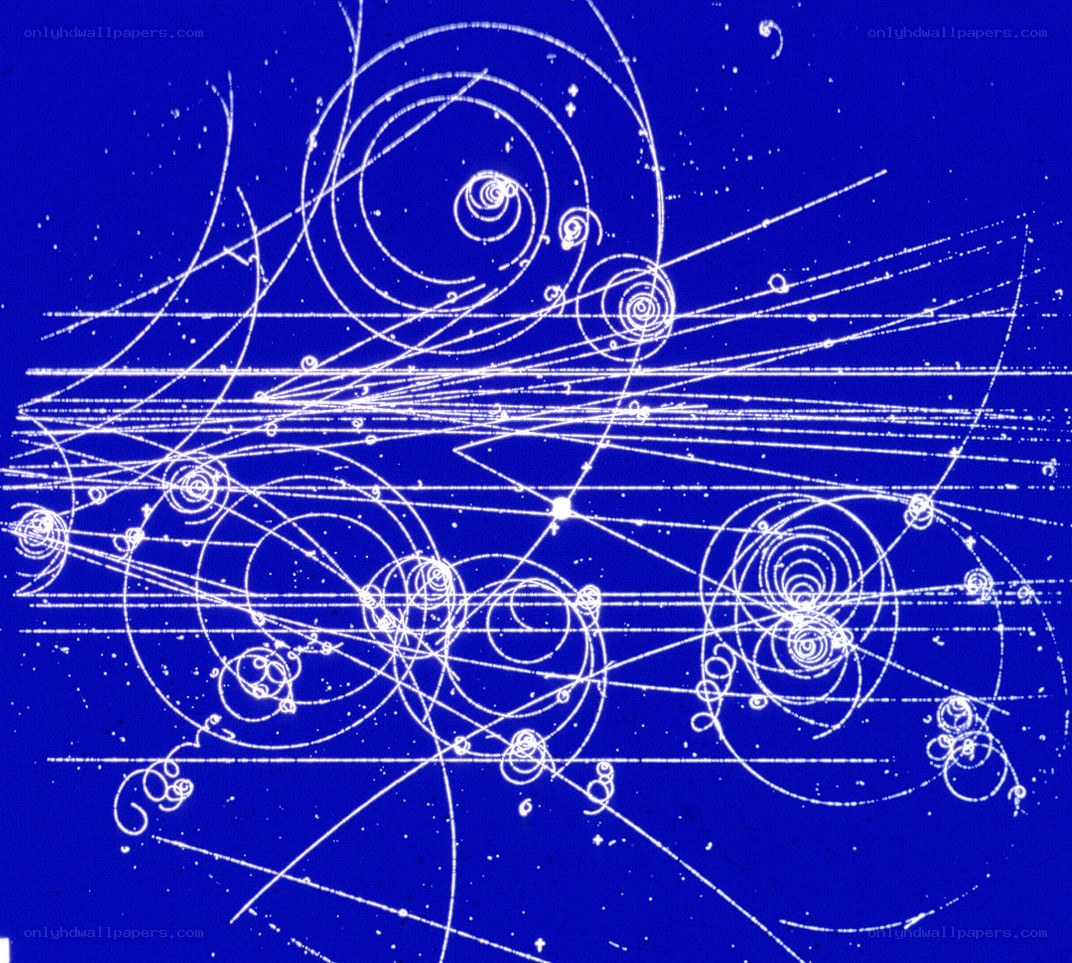 Particle tracks in a bubble chamber