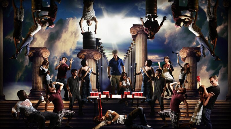 Party on a surreal staircase